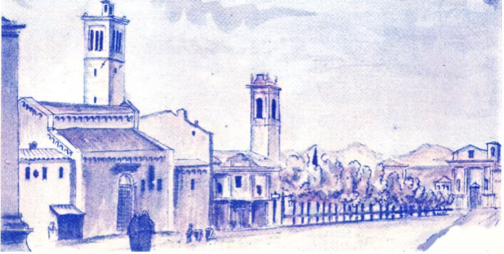 Veduta dell’antica chiesa di Sant’Antonio in Prato con annesso ospedale