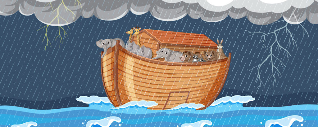 Noah's Ark: Big Wooden Boat in Heavy Rainstorm