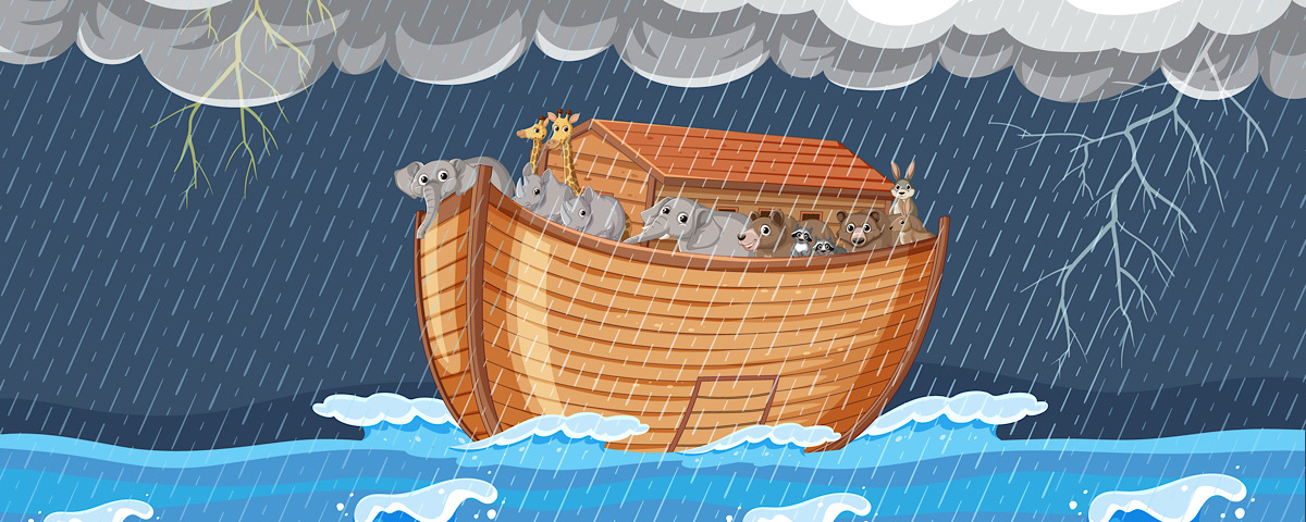 Noah's Ark: Big Wooden Boat in Heavy Rainstorm
