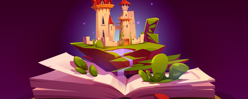 Open book with fairy tale castle on pages