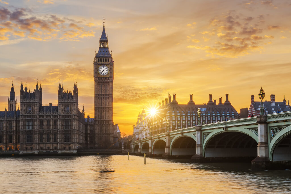 big ben westminster bridge sunset london uk